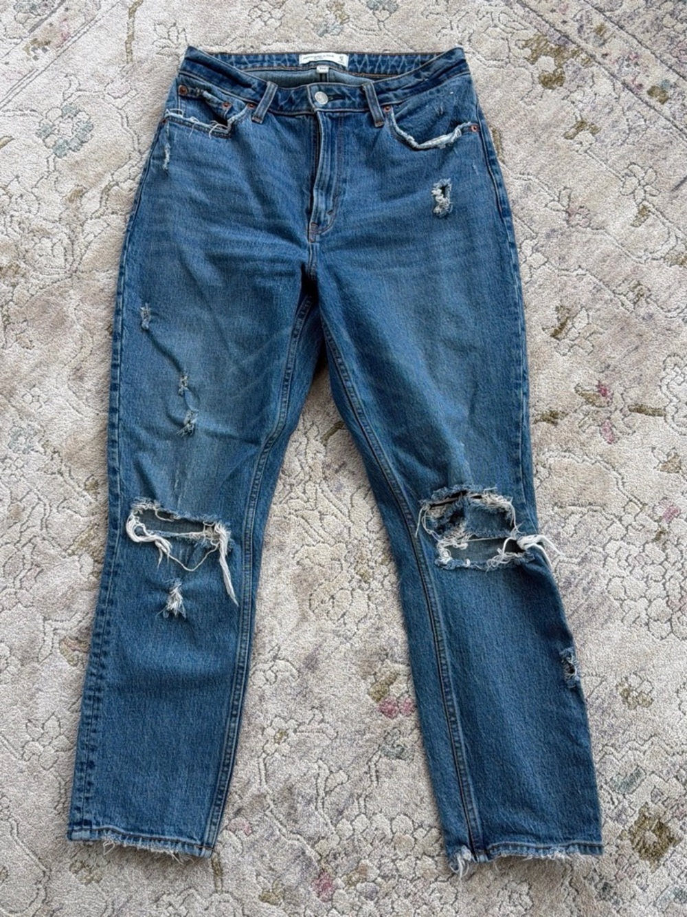 Abercrombie & Fitch Distressed Dark Blue Boyfriend Jeans